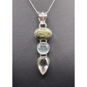 Serpentine Moonstone Quartz Pendant, 925 Sterling Silver, Unique Style/Pattern
